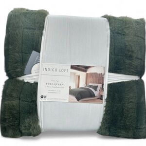 Indigo Loft Faux Fur Green Full/Queen Comforter Set 90”x90” 3 Piece